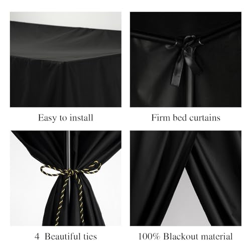 Black Queen Lightproof Bed Canopy Curtains O77539