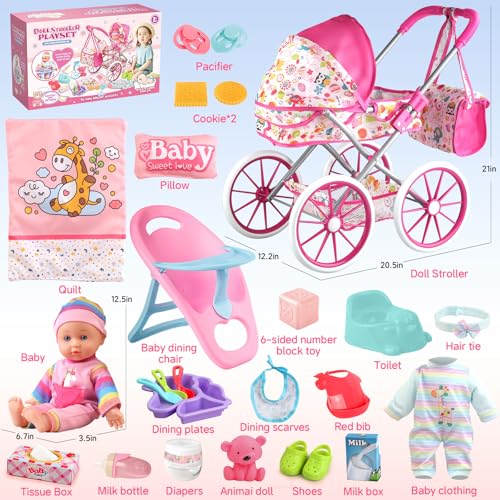 24 PCS Baby Doll Stroller Set with Doll Clothes U647
