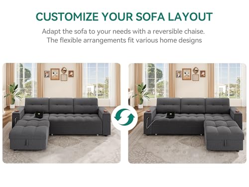 Dark Gray L-Shaped Sectional Sofa Bed with Pull Out Bed L4304