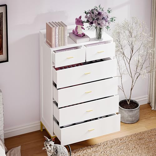 6 Drawers White Dresser with Shelves E88165