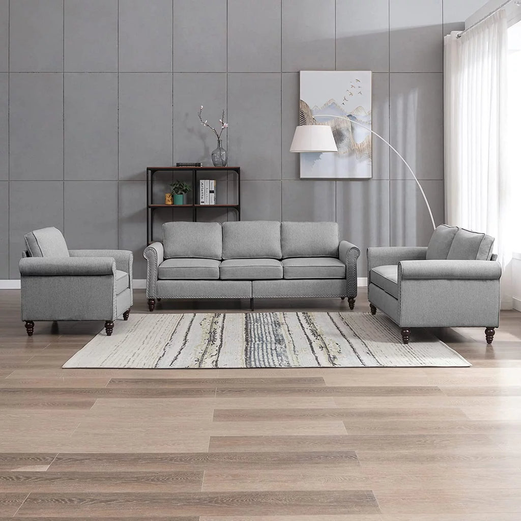 2 Piece Soft Sofa Loveseat Set, Light Grey P564
