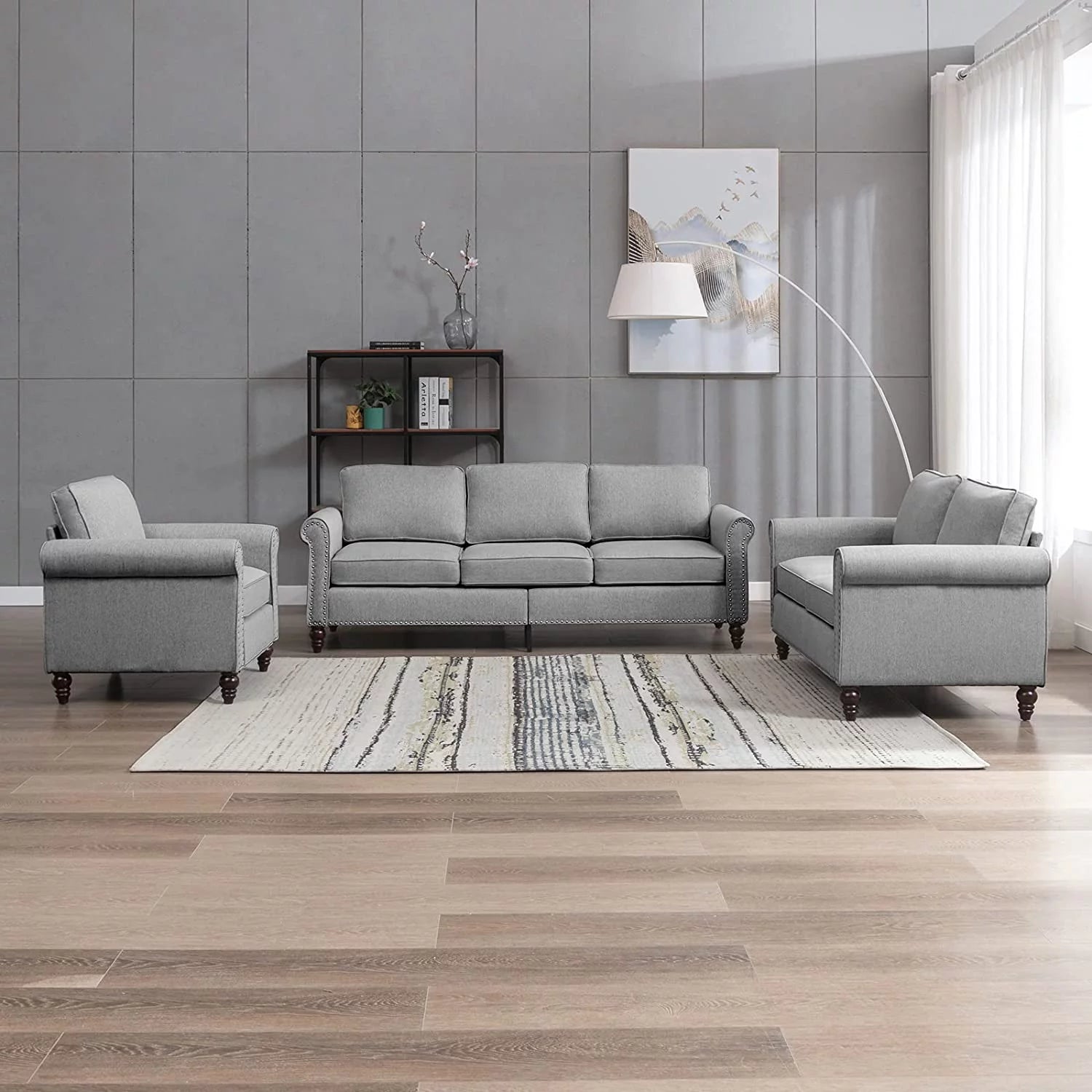 2 Piece Soft Sofa Loveseat Set, Light Grey P564
