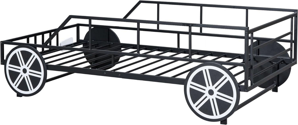 Black Race Car Bed with Rails and Wheels H161366
