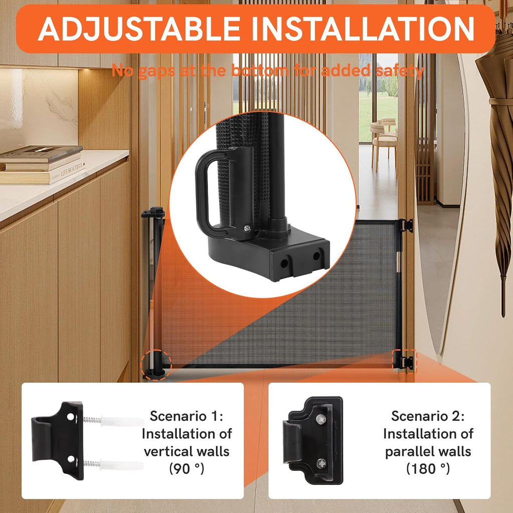 Black Retractable Baby Pet Gate, 31" Tall, Extends to 71" Wide I80763