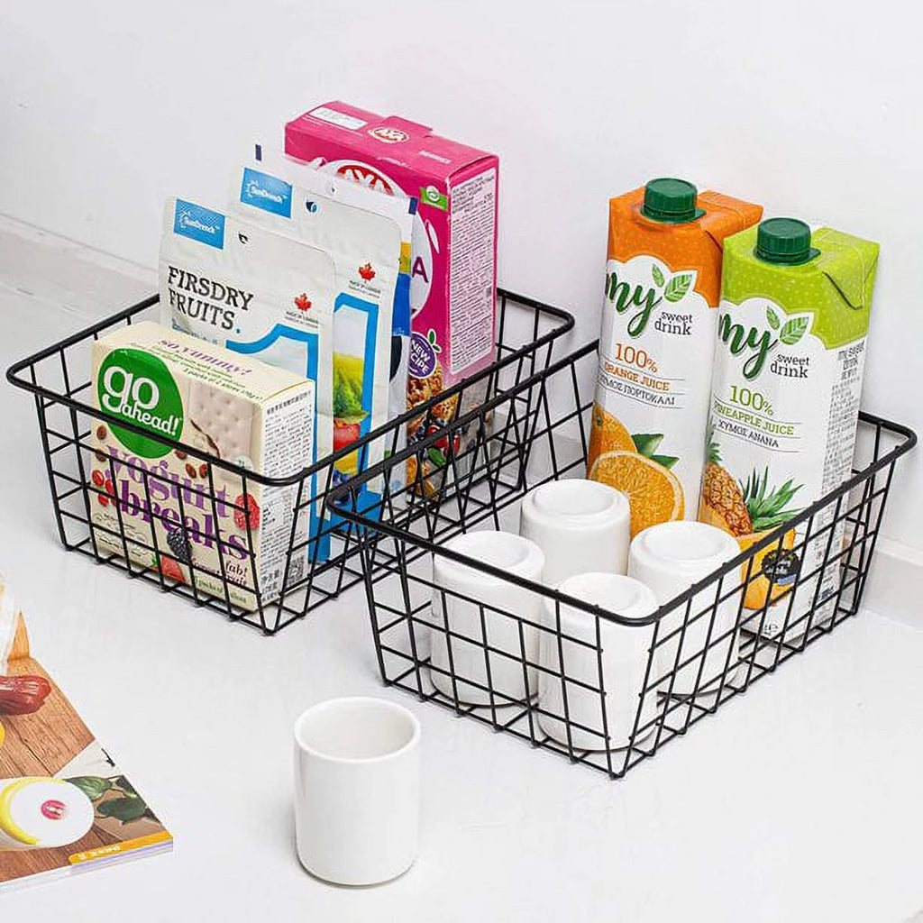 4 Pack Black Metal Wire Storage Baskets with Handles U980