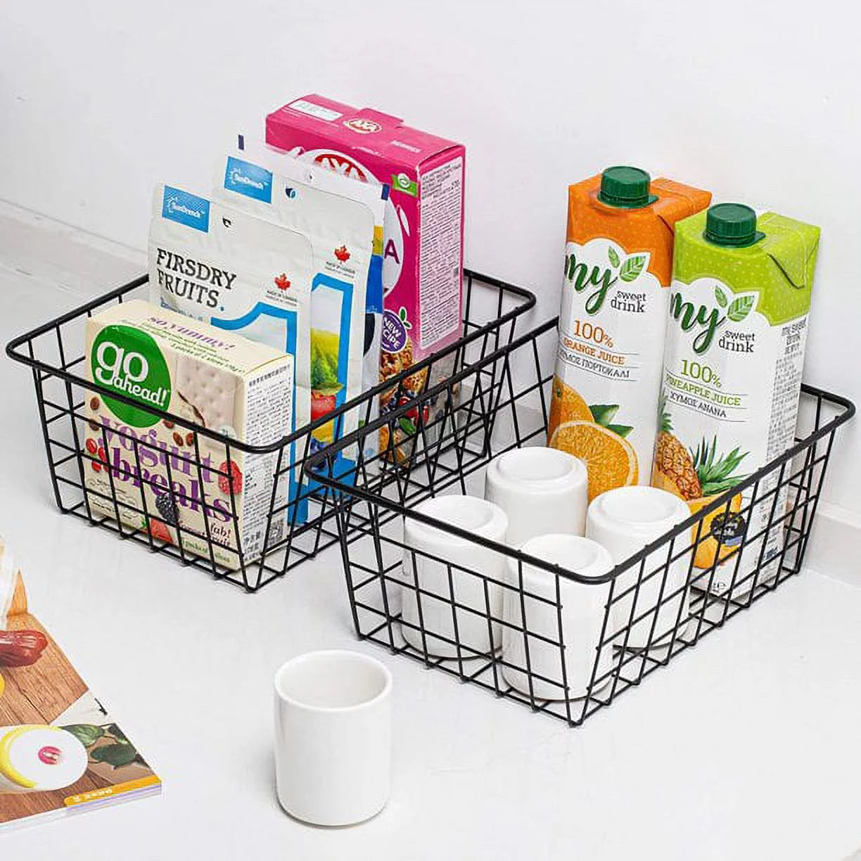 4 Pack Black Metal Wire Storage Baskets with Handles U980
