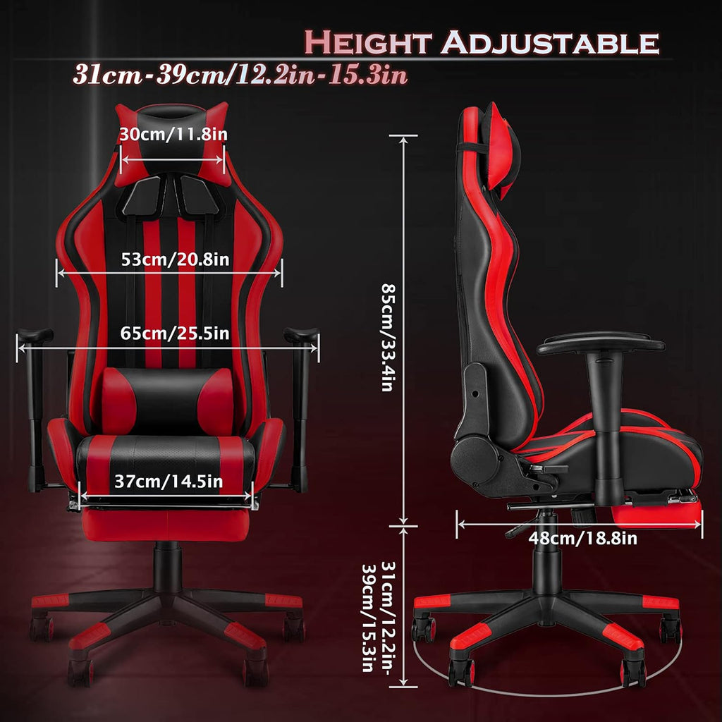 Gaming Chair with Footrest, Ergonomic Office Chair, Black/Red O2494