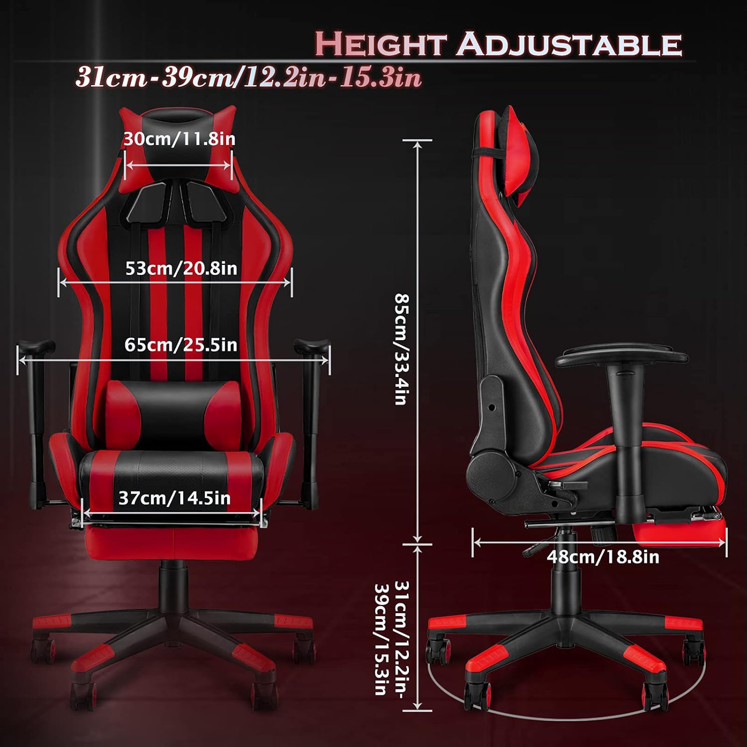 Gaming Chair with Footrest, Ergonomic Office Chair, Black/Red O2494