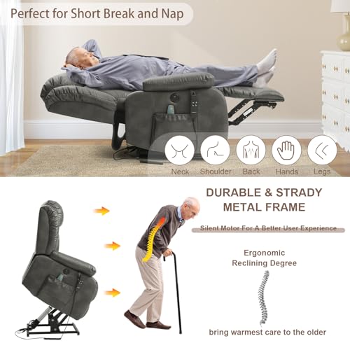 Genuine Leather Power Lift Recliner with Massage and Heat C8113