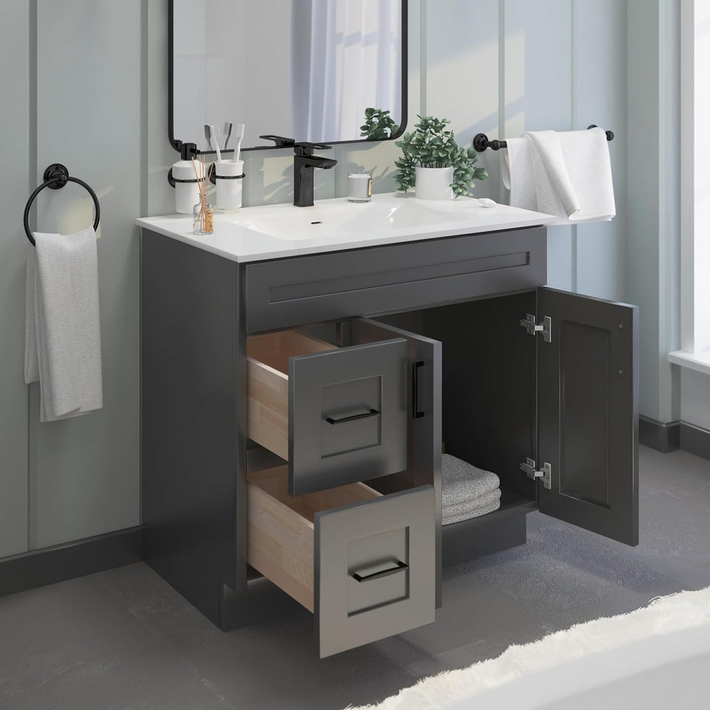 Gray Shaker Bathroom Vanity Sink Base with Drawers 36 in Cabinet N223