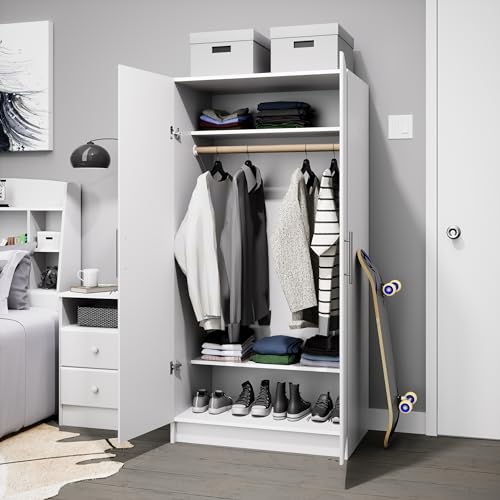 Gray 32" Storage Cabinet with Hanging Rail and Shelves E7002