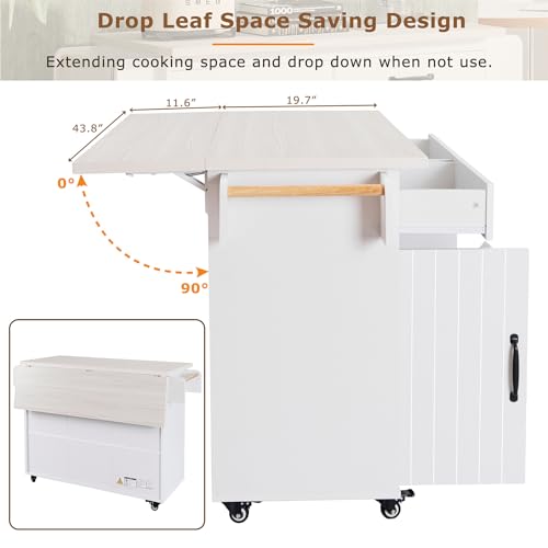 Brown Rolling Kitchen Island with Drop Leaf and 2 Drawers W33654