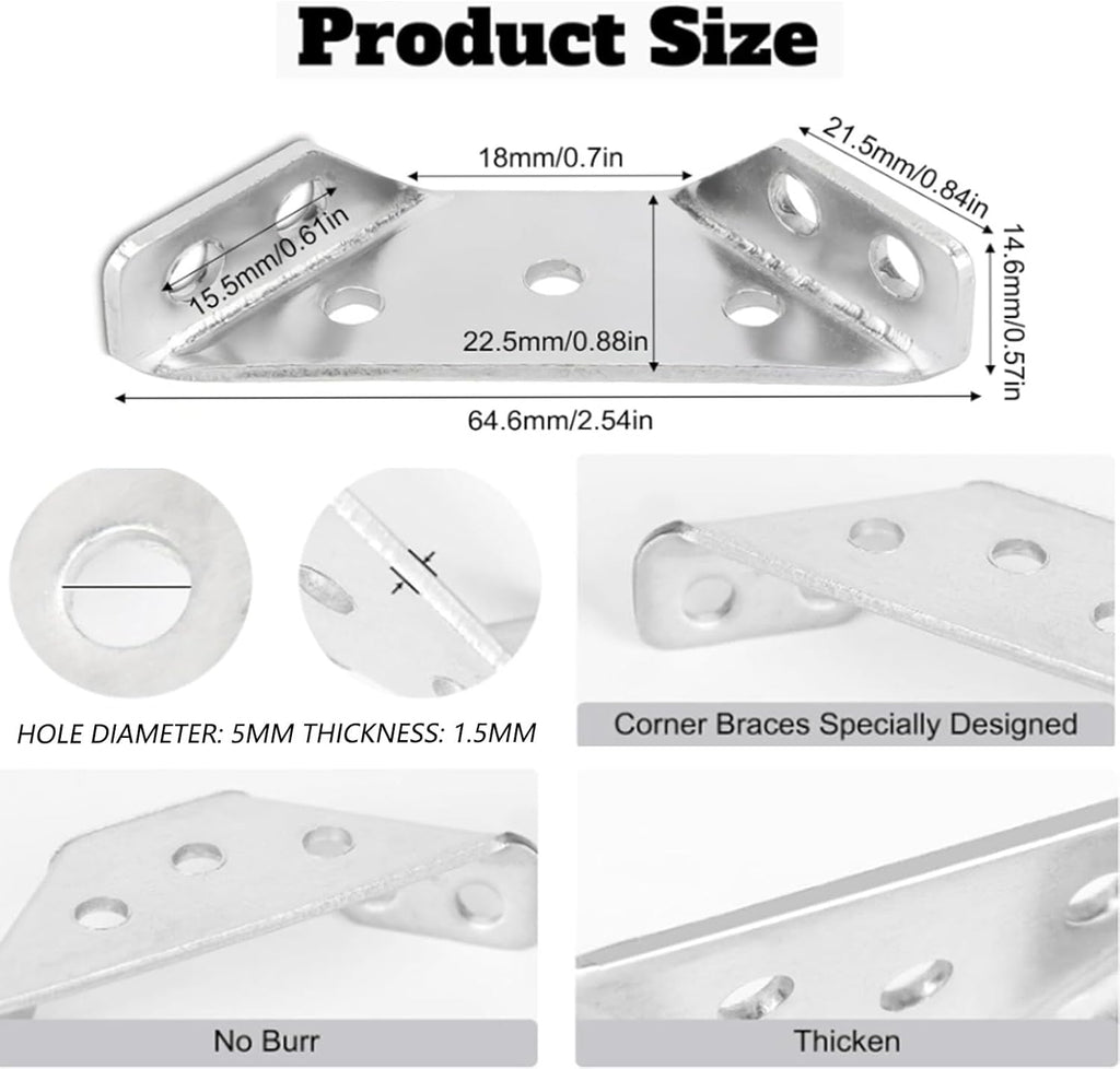 10 Pack Stainless Steel Corner Connector with Screws Z6724