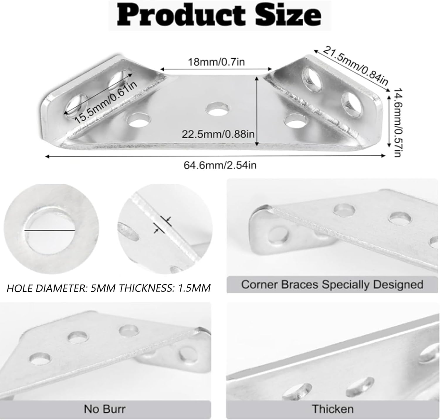 10 Pack Stainless Steel Corner Connector with Screws Z6724