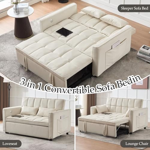 Light Grey Velvet Convertible Sleeper Sofa Couch Bed with USB T667