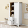 White Freestanding Wooden Wardrobe with 1 Sliding Door and 2 Drawers S1154