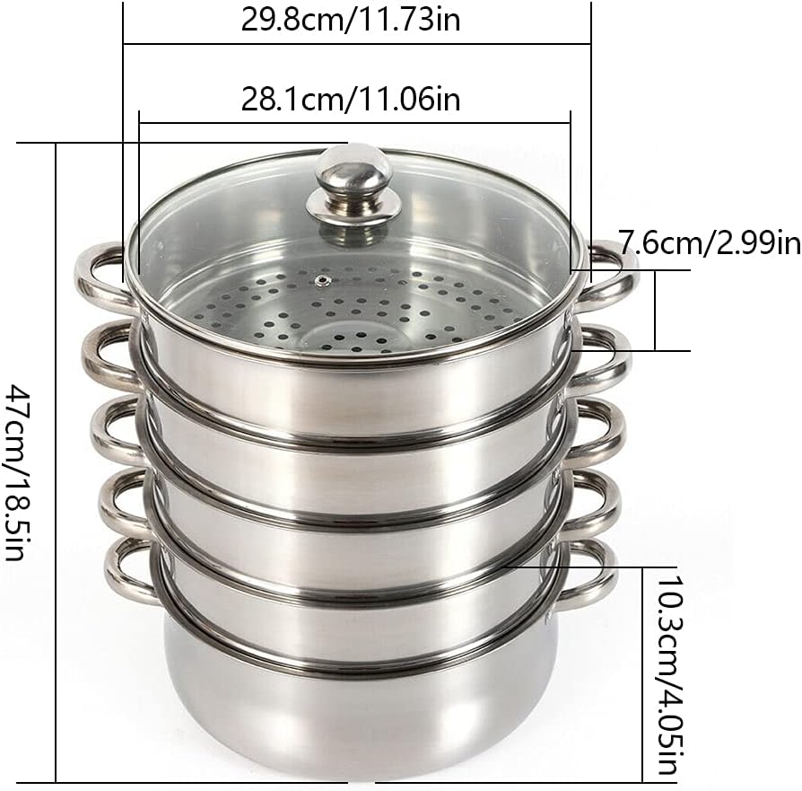 5 Tier Stainless Steel Steamer Pot with Tempered Glass Lid J400997