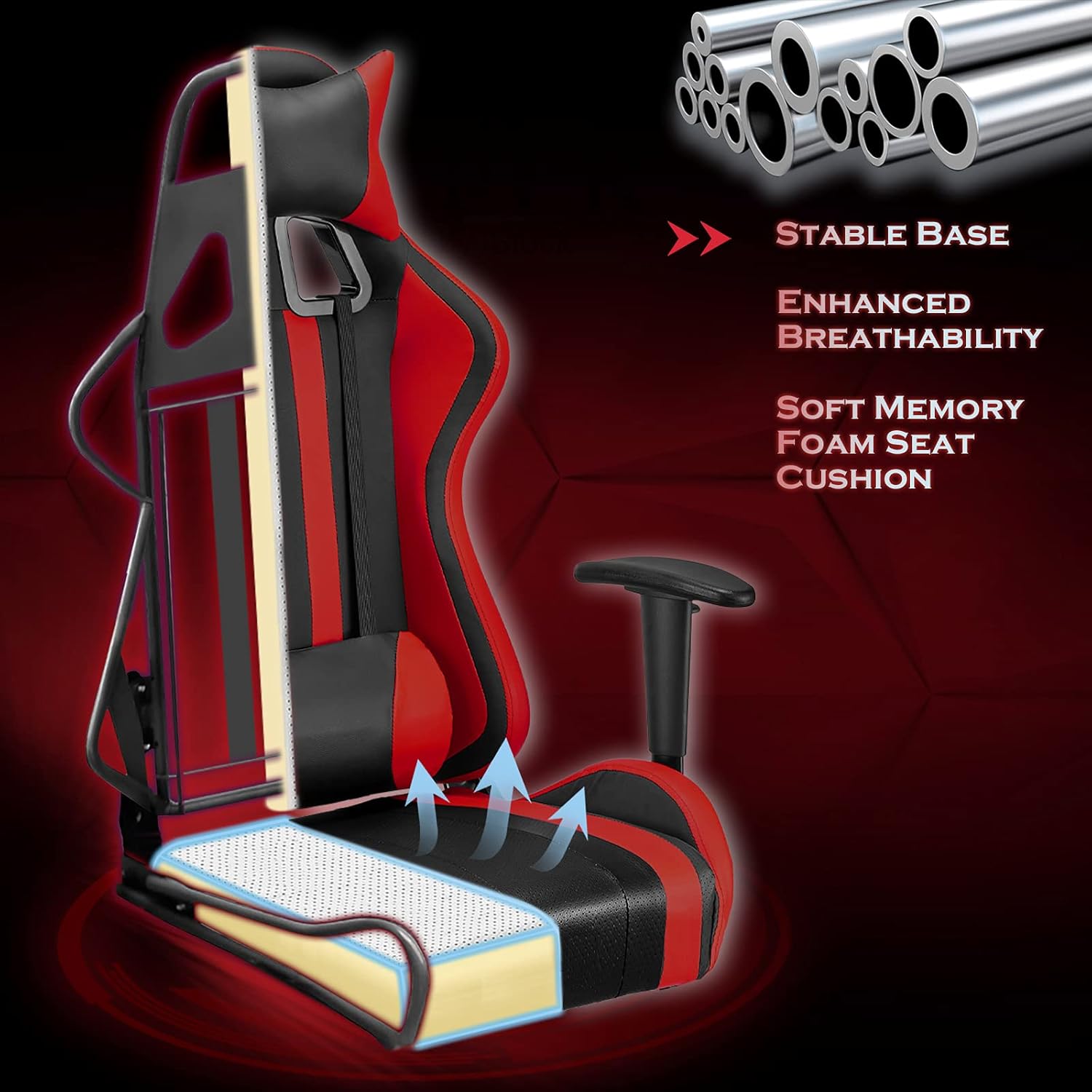 Gaming Chair with Footrest, Ergonomic Office Chair, Black/Red O2494