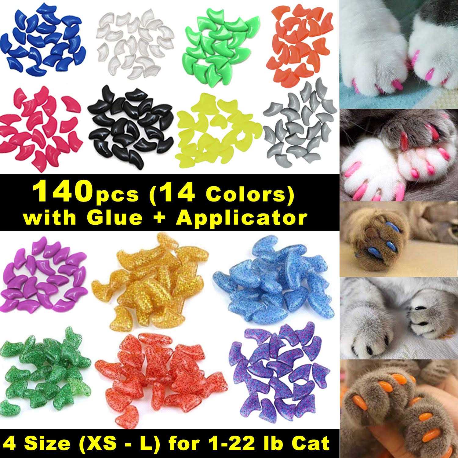 Cat Nail Caps with Glue and Applicators Medium V1659