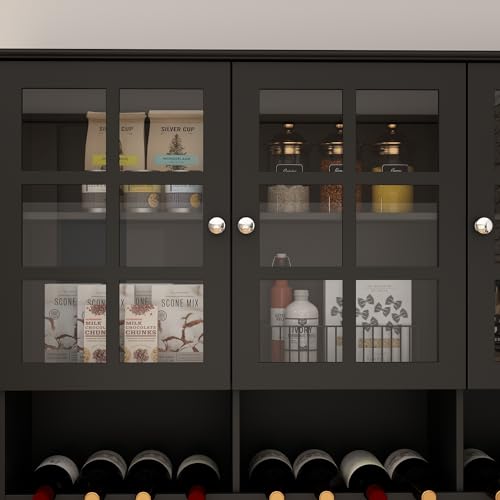 White Freestanding Wood Kitchen Pantry with Glass Doors, Drawers and Adjustable Shelves Q2805