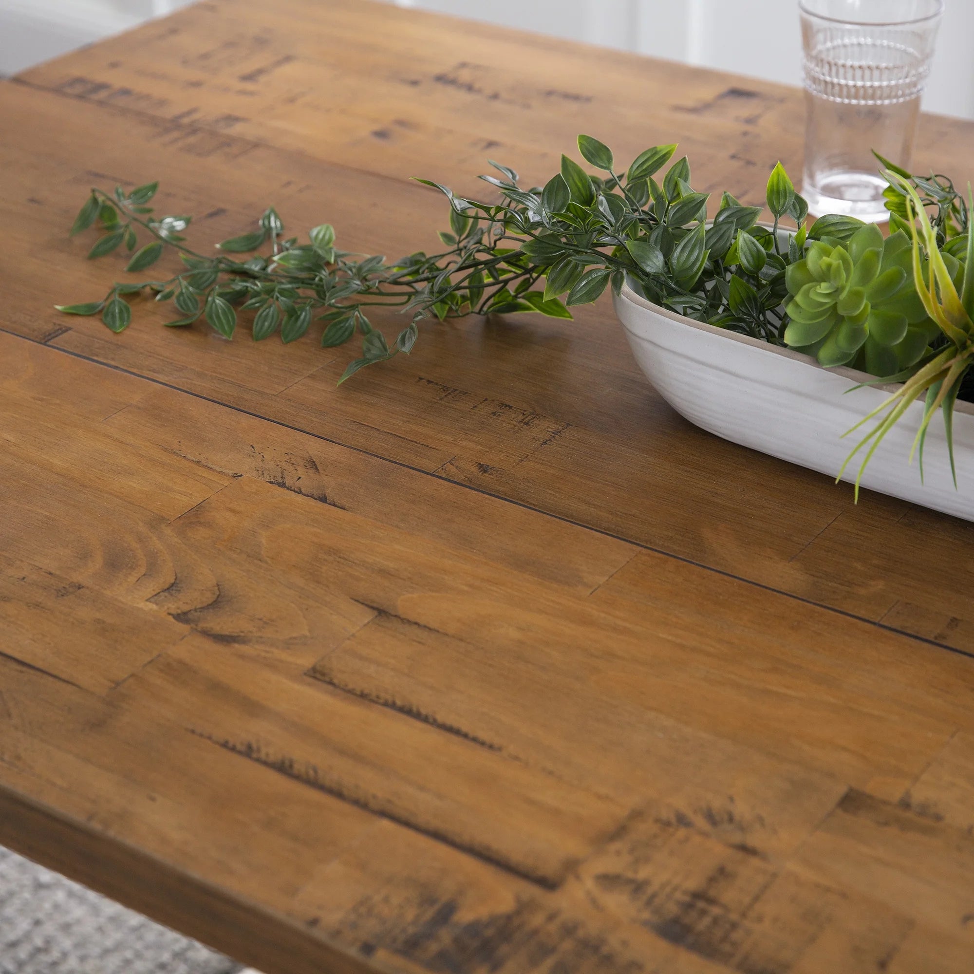 Rustic Oak/White Solid Wood Trestle Dining Table V266