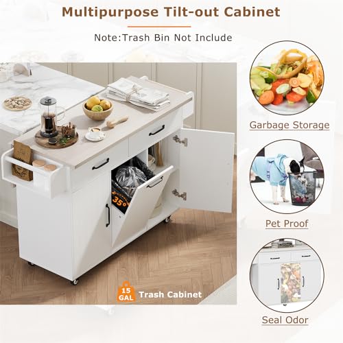 Brown Rolling Kitchen Island with Drop Leaf and 2 Drawers W33654