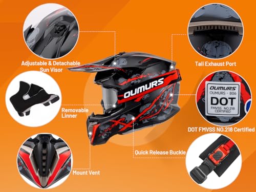 Adult ATV Dirt Bike Helmet Dual Visor with Gloves & Mask Adjustable Sun Visor Motorcycle Helmet A84592