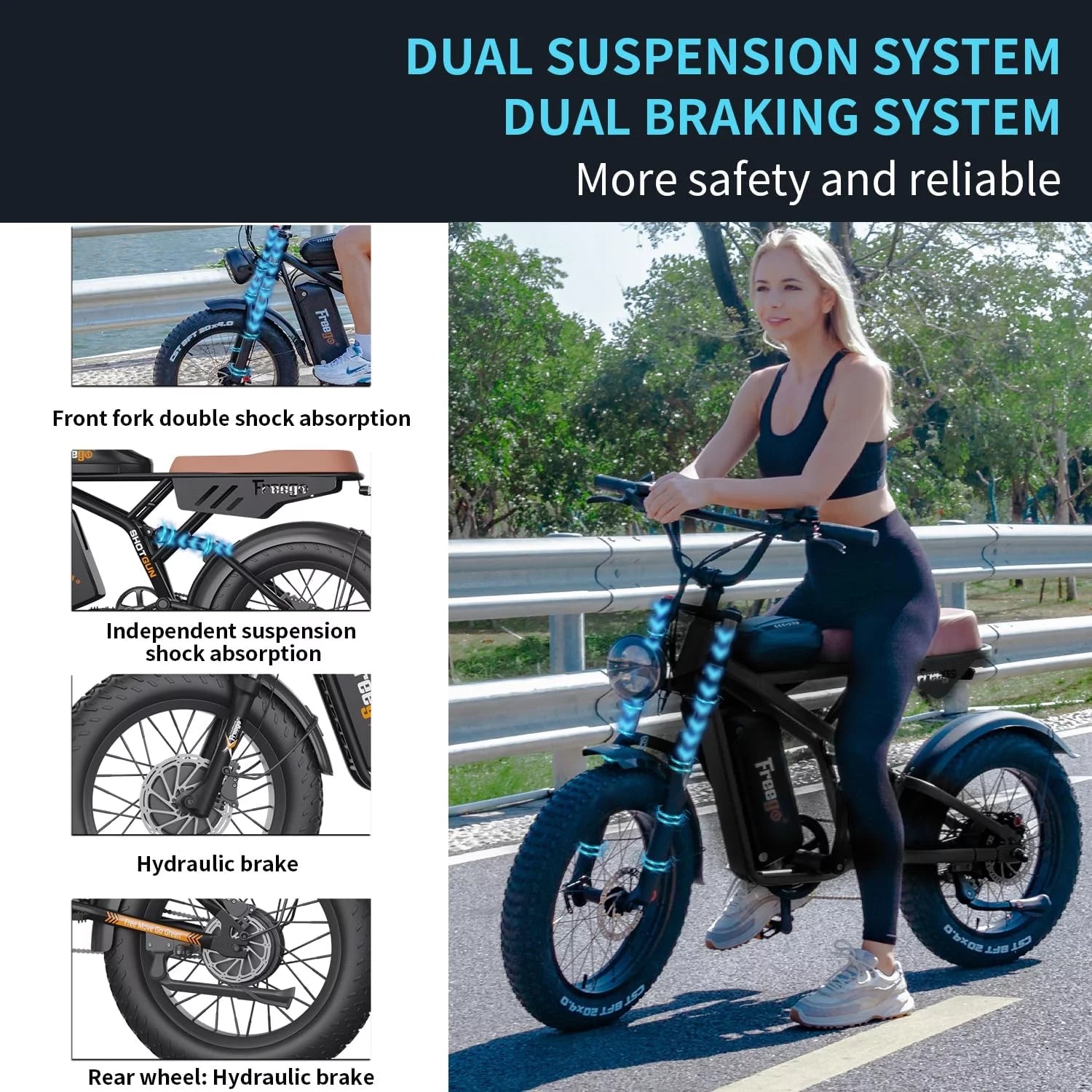 Dual Motor Dual Battery 2000W 48V 40Ah 55Ah 20"x4.0" Fat Tire Electric Bike V9230