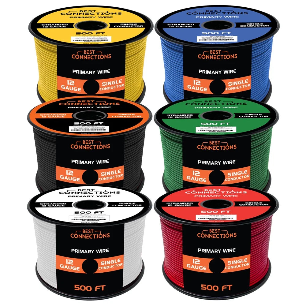 12 Gauge Automotive Primary Wire 500ft 6 Color Bundle Set Q73379
