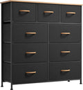 Black 9 Drawer Dresser with Steel Frame and Wood Top Q72060