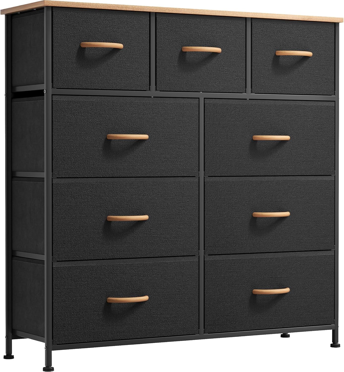 Black 9 Drawer Dresser with Steel Frame and Wood Top Q72060