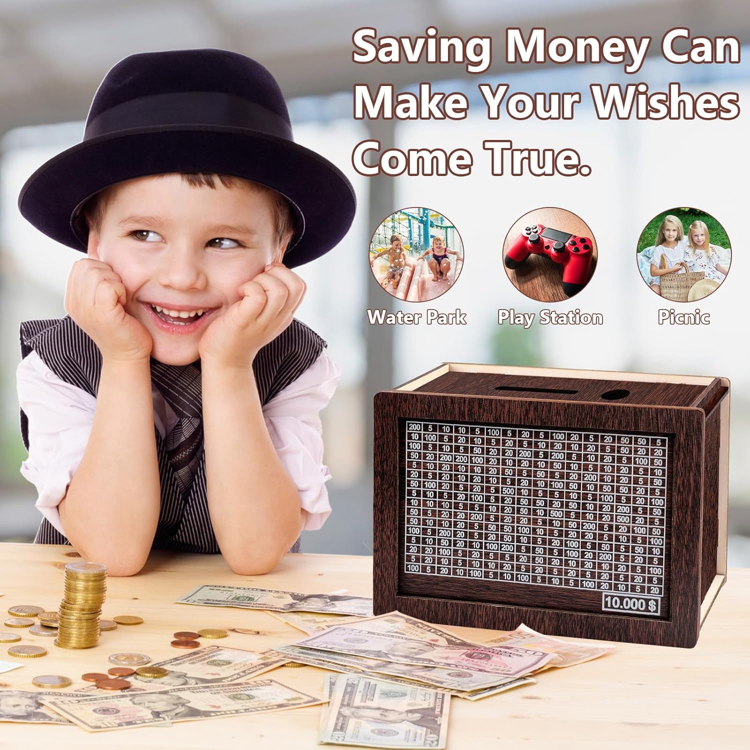 Wooden Cash Vault Savings Box with Counter B751