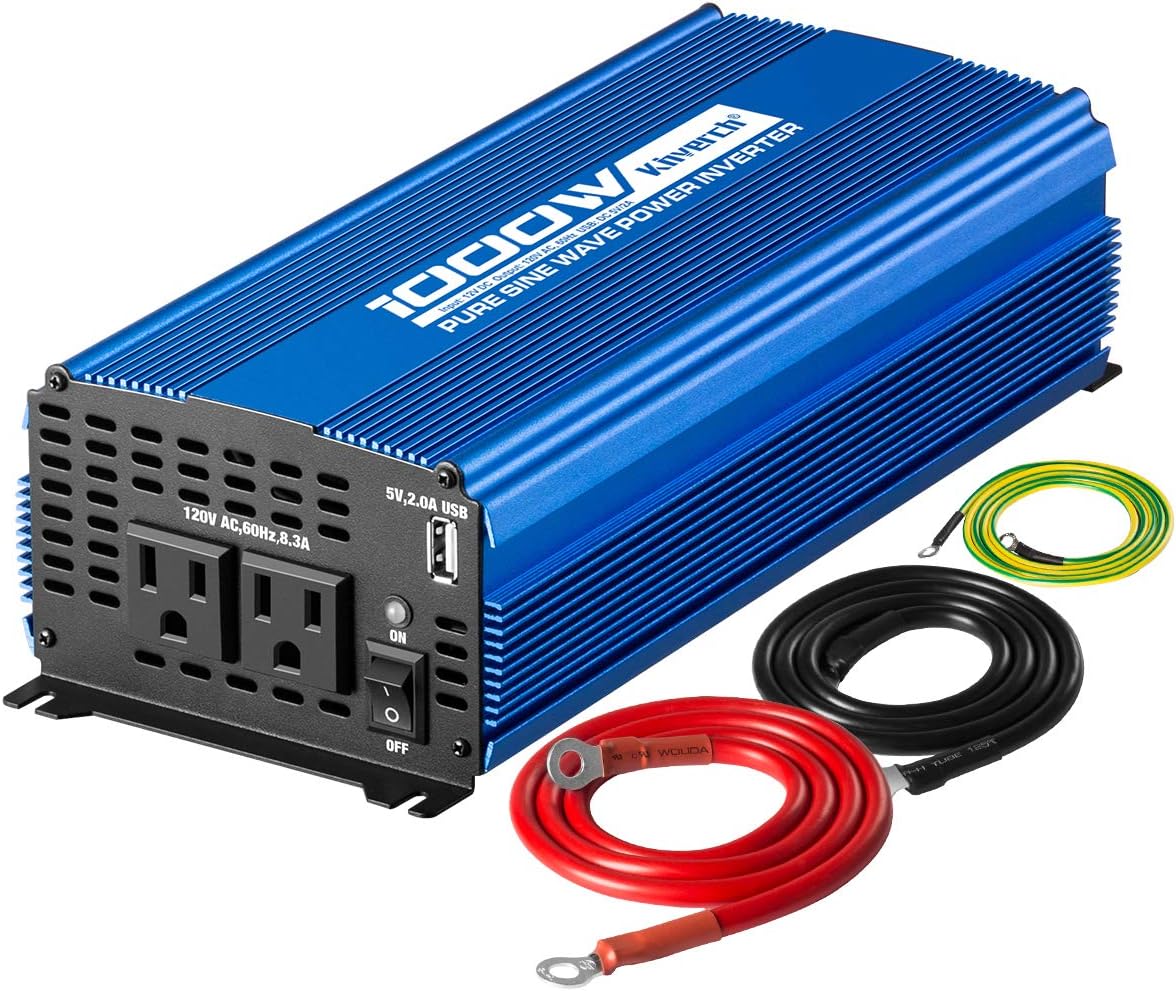 1500W Pure Sine Wave Power Inverter 12V DC to 110V AC Car Inverter with Bluetooth and 2AC Outlets & USB Port L78693