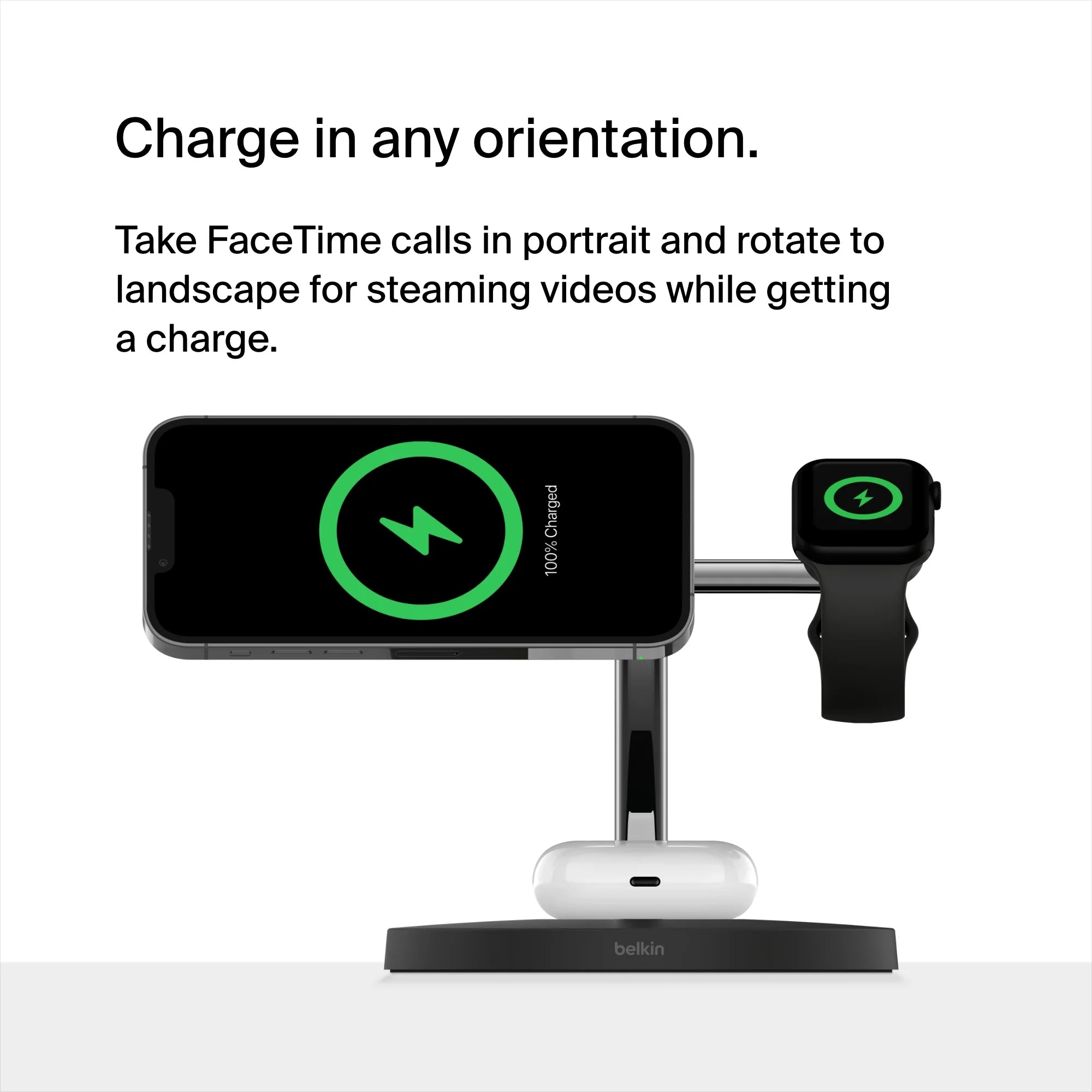 Black 3-in-1 Wireless Charging Stand for iPhone, Apple Watch, AirPods D26738