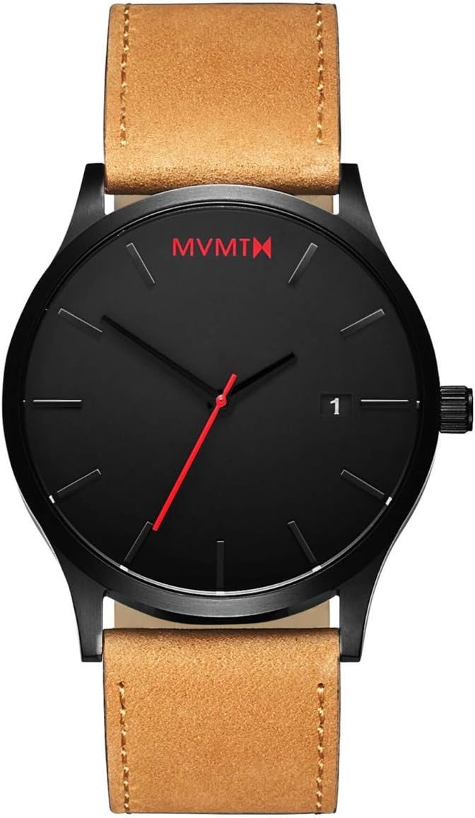 Classic 45 MM Analog Black Tan Watch with Leather Strap O20375