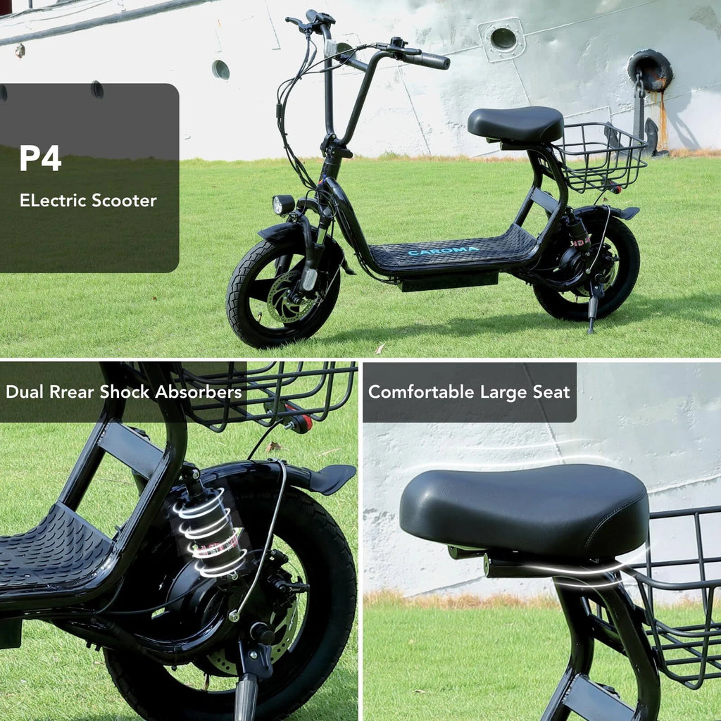 Black 500W Electric Scooter with Seat, 14" Tires, 20 MPH Max, 15 Miles Range O367412