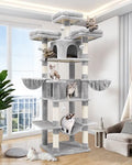 Light Grey 80inch Cat Tree with Scratching Post, Hammock, 3 Perches, 2 Condos, 2 Hanging Basket B841506