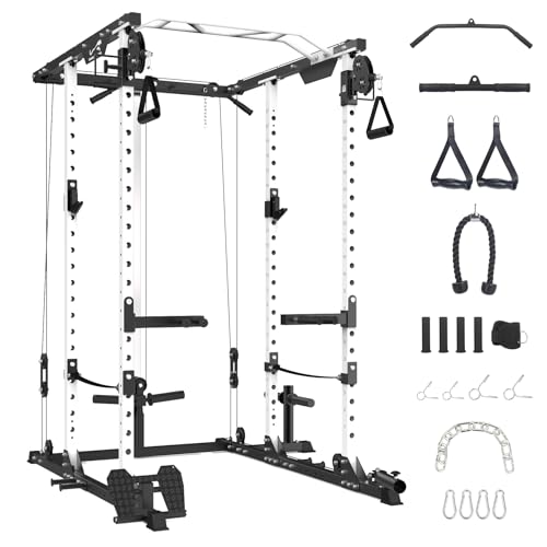 Power Cage with Cable Cross-Over System, Squat Rack with LAT Pull Down System D1827
