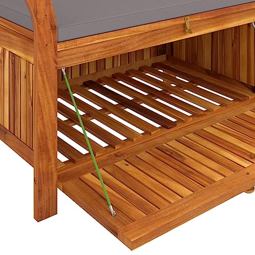 35.8" Solid Wood Acacia Outdoor Storage Bench with Seat Cushion J850