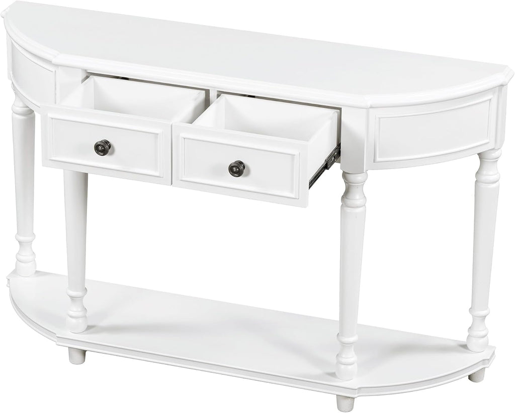 White Solid Wood Storage Cabinet with 2 Drawers and Open Shelf I683378