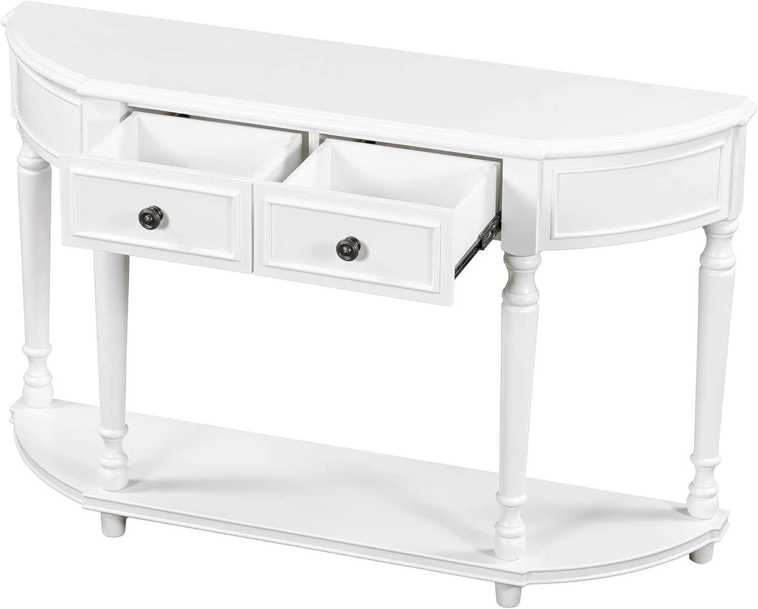 White Solid Wood Storage Cabinet with 2 Drawers and Open Shelf I683378