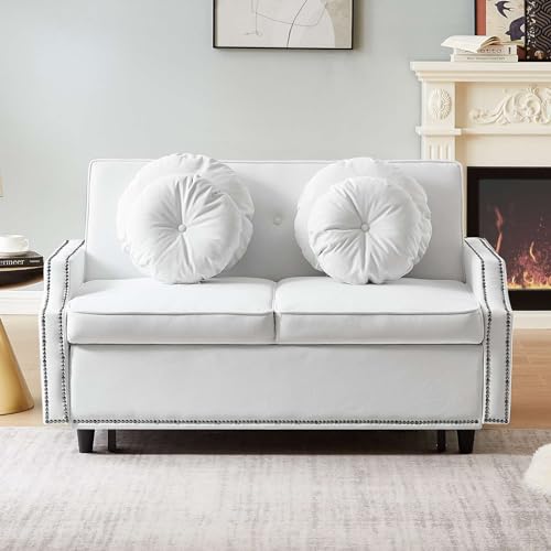 Beige Convertible Sofa Bed with Pull-Out Bed S747