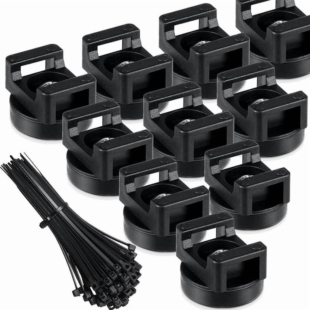 Black Magnetic Cable Holder with 10 Magnetic Bases and 50 Nylon Zip Ties Z269