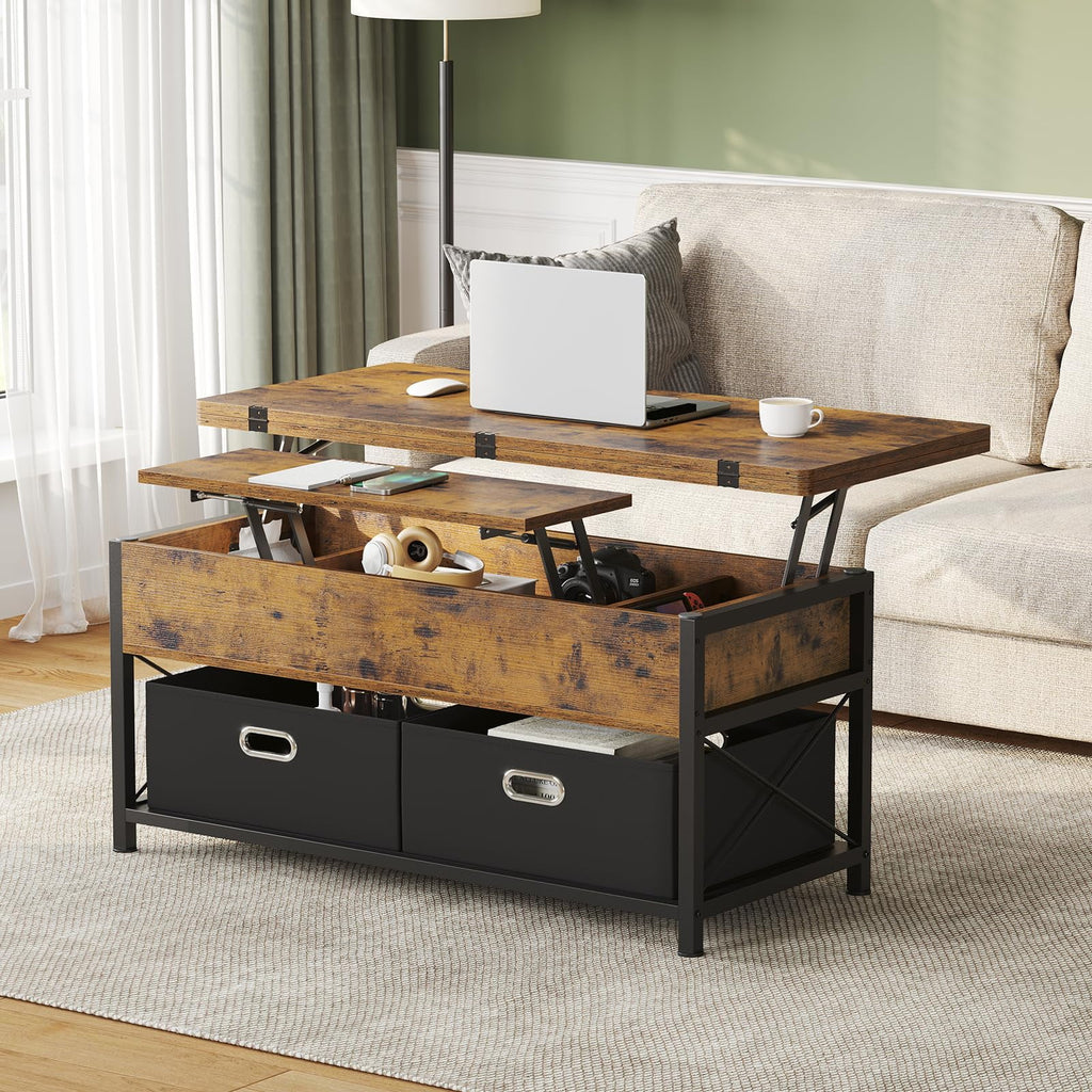 Rustic Brown Lift Top Coffee Table with Storage Drawers K48982