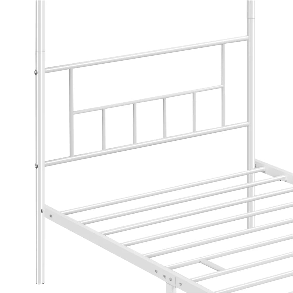 White Twin Metal Canopy Bed Frame with Headboard and Footboard G966182