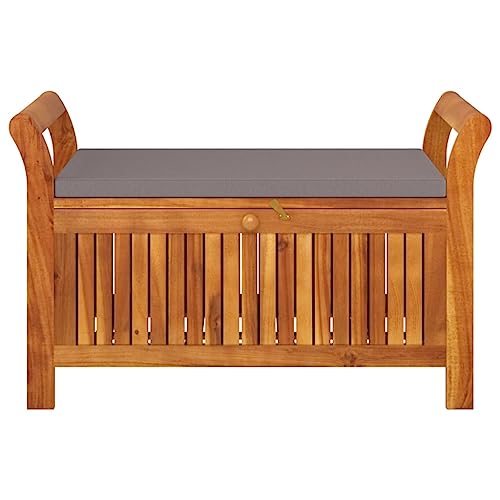 35.8" Solid Wood Acacia Outdoor Storage Bench with Seat Cushion J850