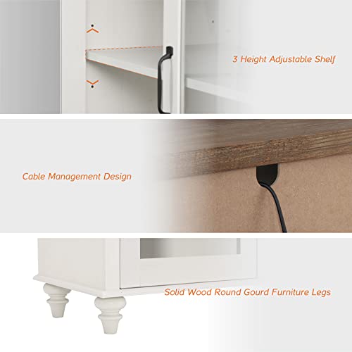 Off White Wood TV Stand with Yellow LED Light and Glass Door X66236