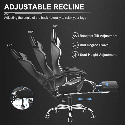 Blue Faux Leather Gaming Chair with Footrest and Lumbar Support B672