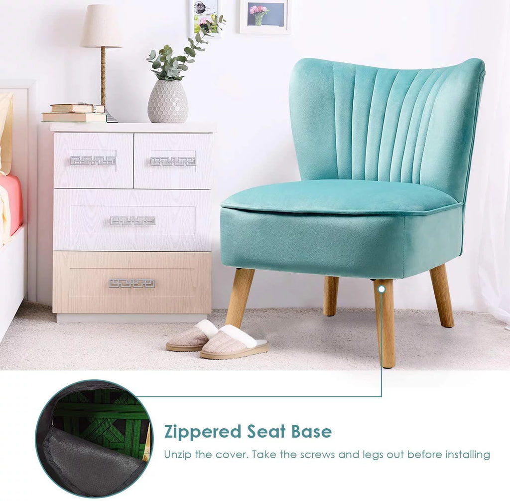 Velvet Armless Club Chair with Wood Legs F183292