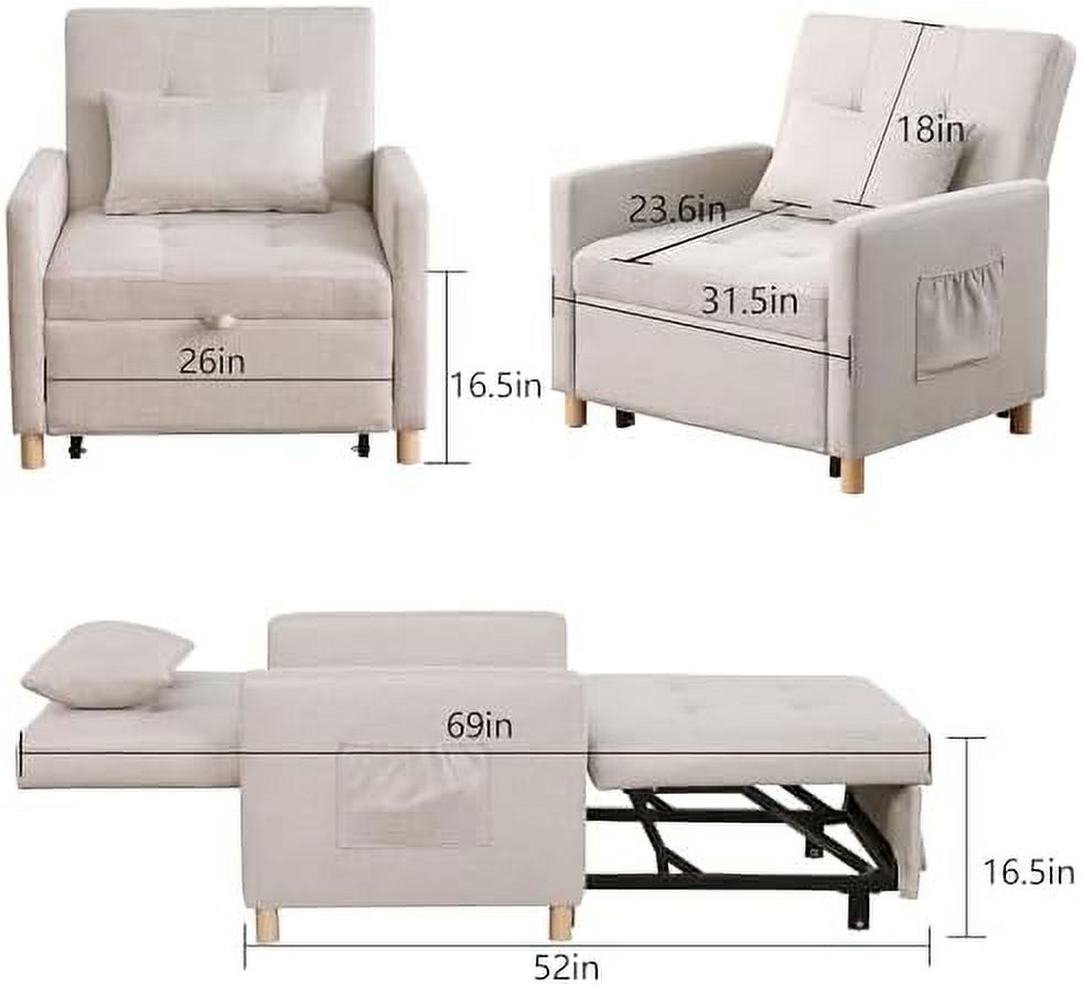 Grey Sleeper Sofa Chair Bed 3-in-1 Convertible Chair Q423994